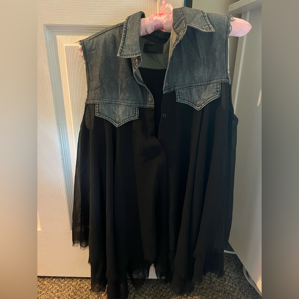 Diesel NEVER worn silk and denim sleeveless top